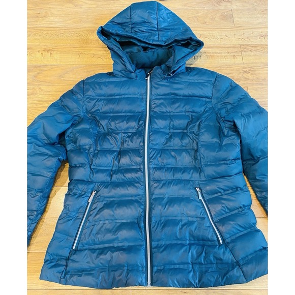 Time And True Puffer Jacket Women's Size L (12-14) Dark Teal w/ Removable Hood - Picture 2 of 5